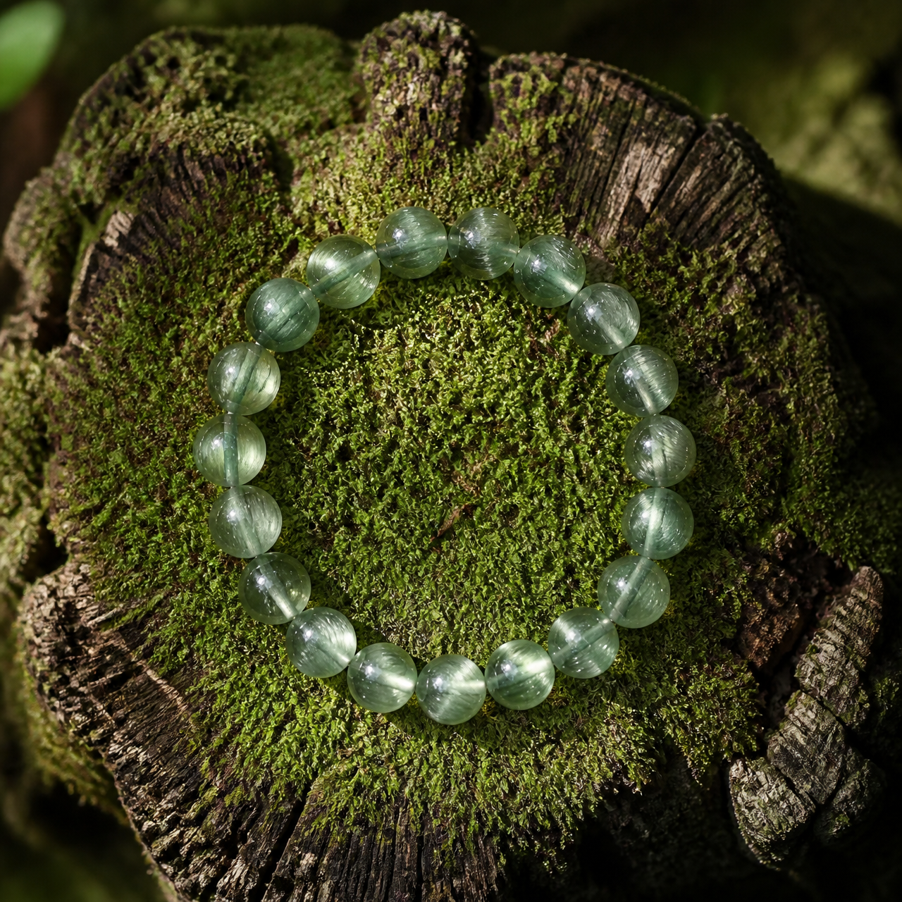 Wood｜Verdant Threads Rabbit Hair Quartz Bracelet