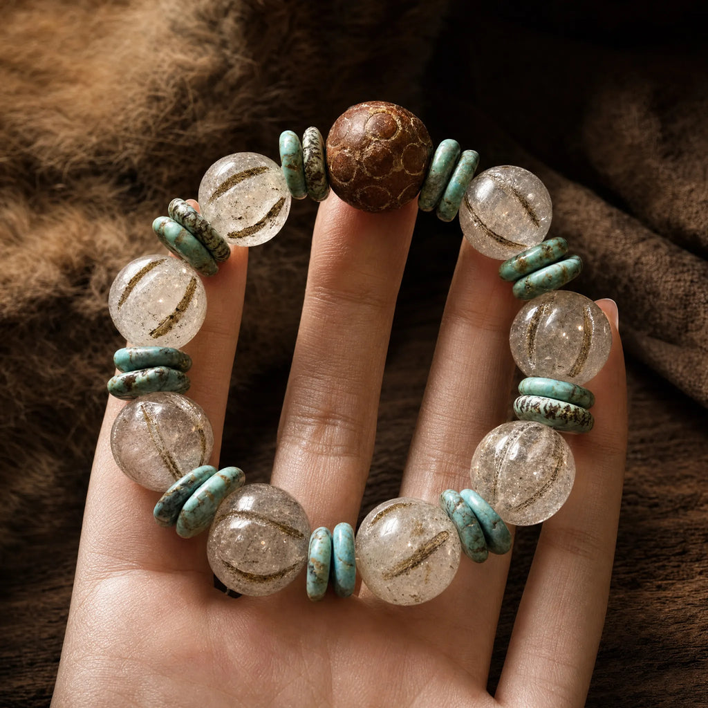 Embrace the Uncarved｜Old Melon Beads & Mengsong Clay Bracelet KUNLUN SKY