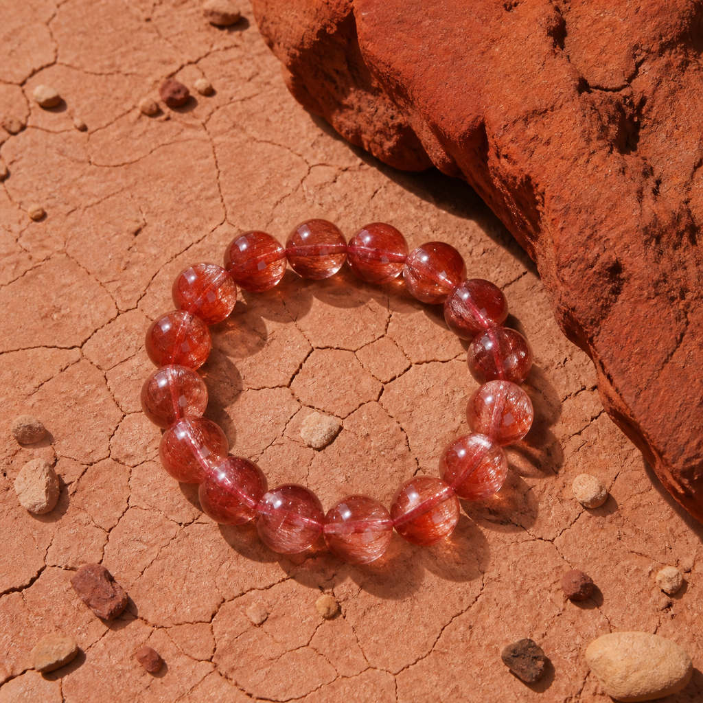 Fire｜Crimson Threads Rabbit Hair Quartz Bracelet