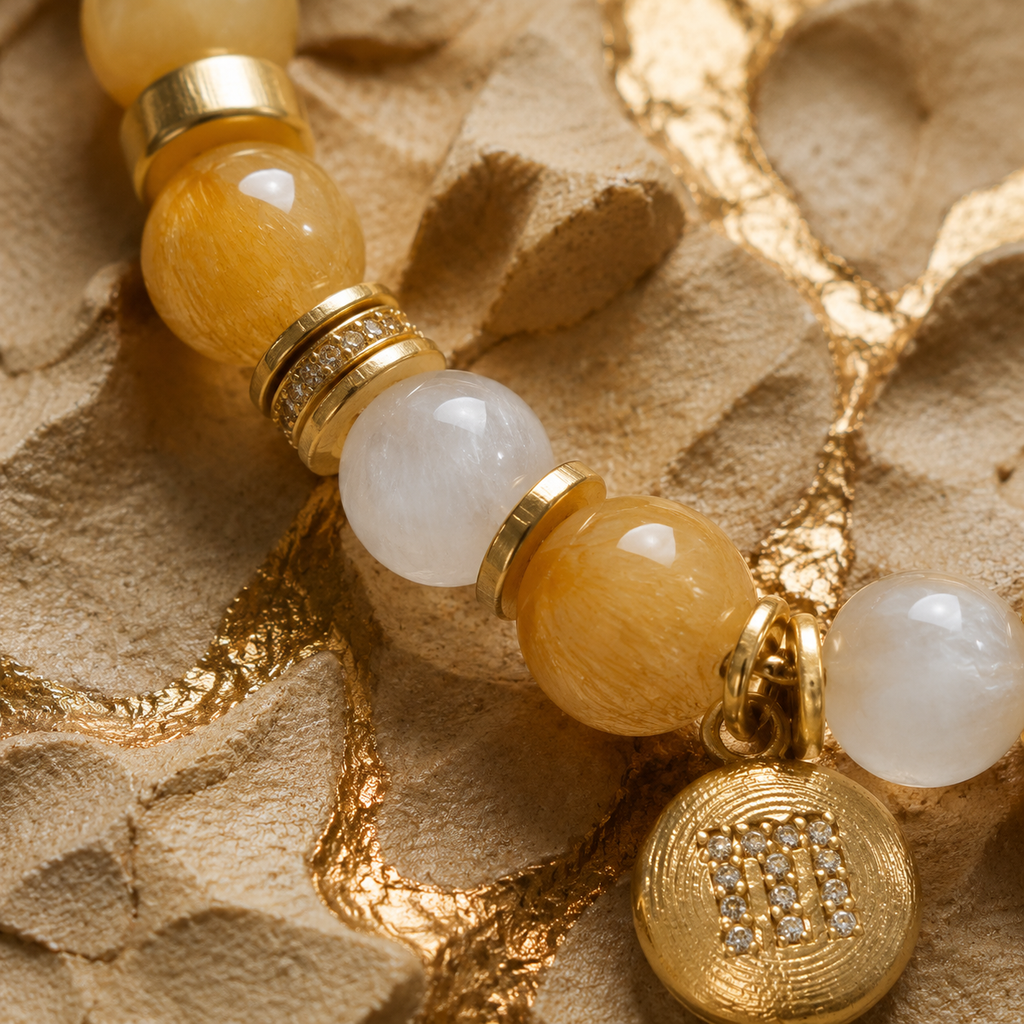 Metal｜Auric Threads Rabbit Hair Quartz Bracelet