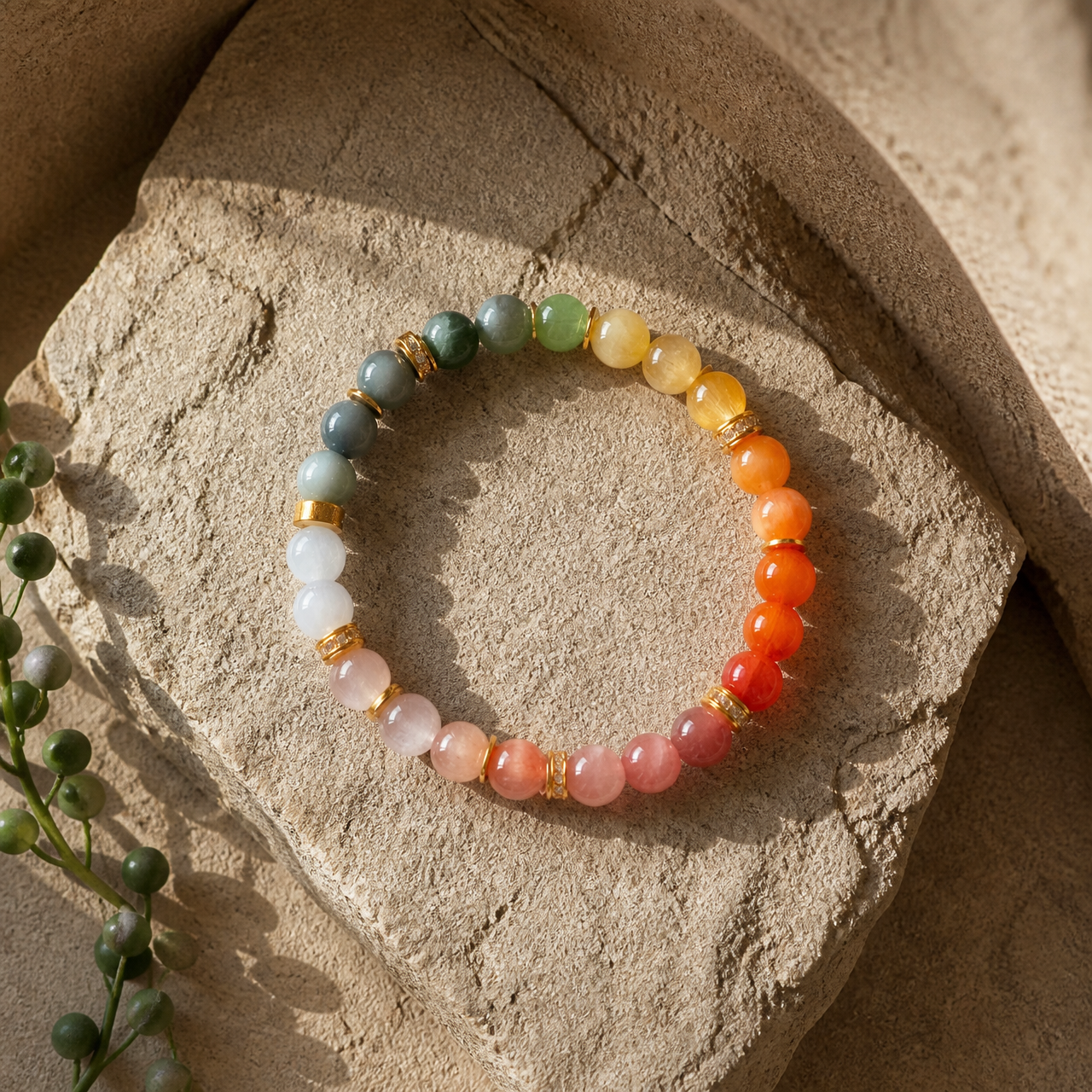 7 Chakra Rabbit Hair Quartz Bracelet