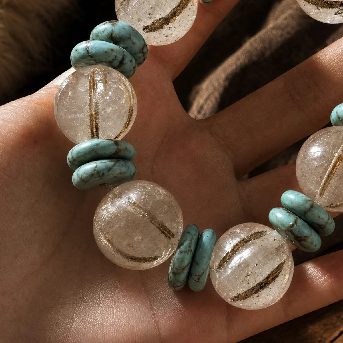 Embrace the Uncarved｜Old Melon Beads & Mengsong Clay Bracelet KUNLUN SKY
