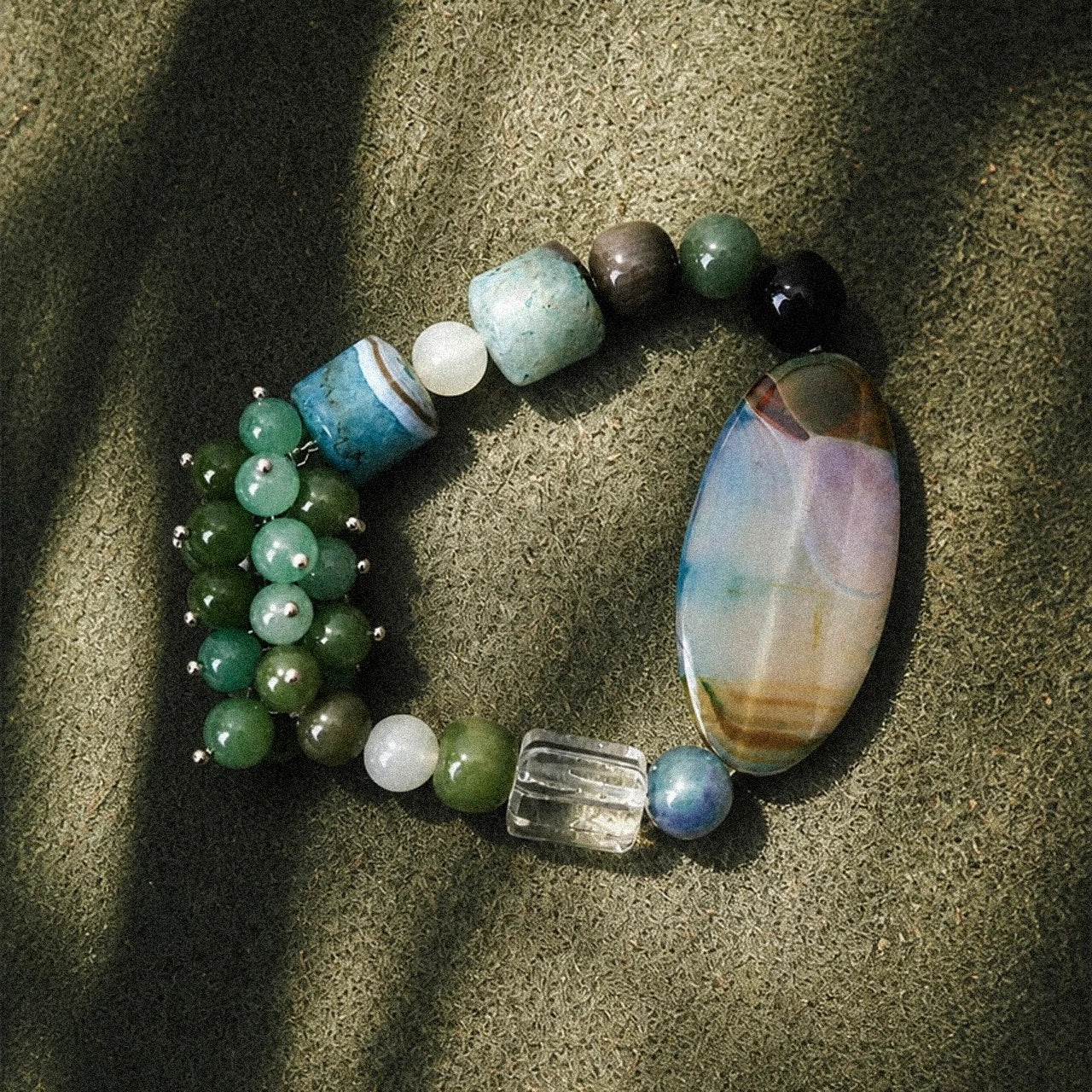 Wood｜Mossy Haven Agate Bracelet
