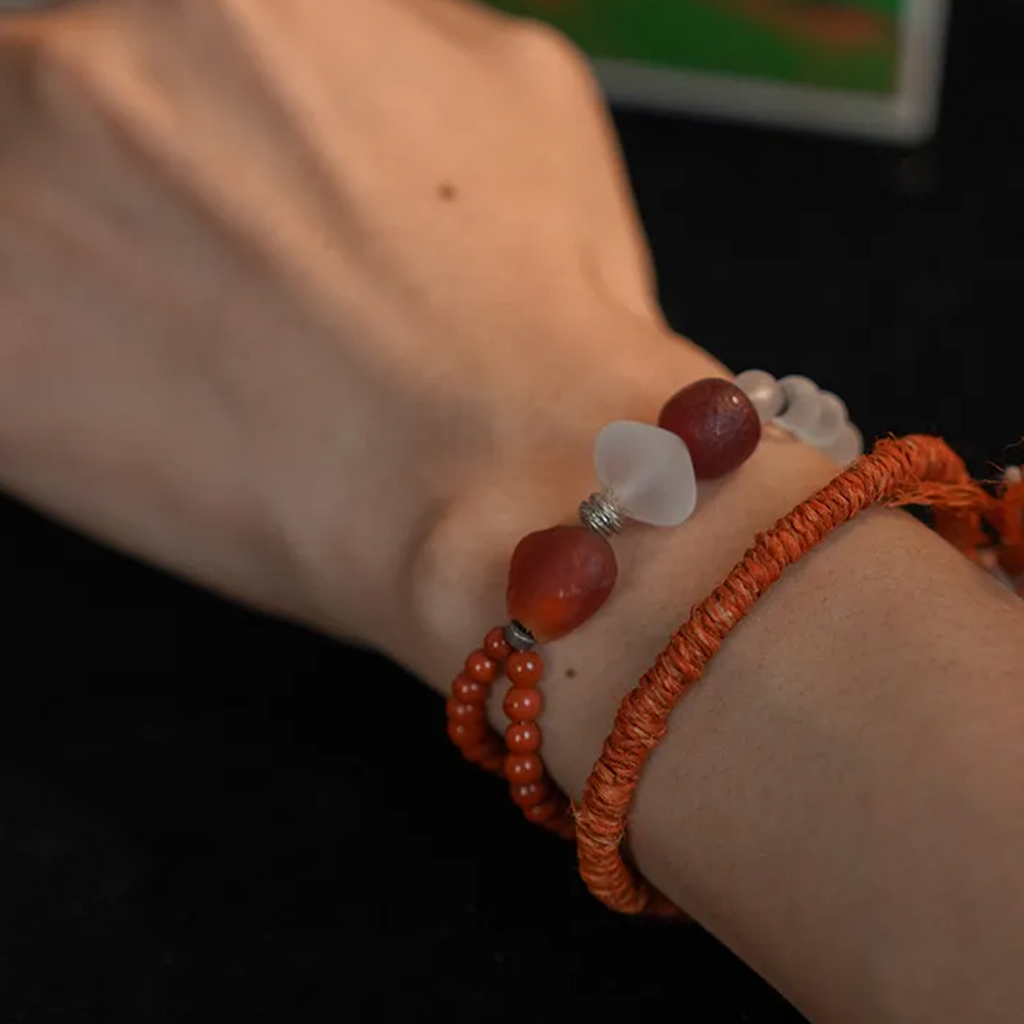 Sunlit Snow Mountain Red Agate Bracelet Drifting Silk
