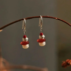 Red Fortune Cinnabar & Pearl Earrings Drifting Silk