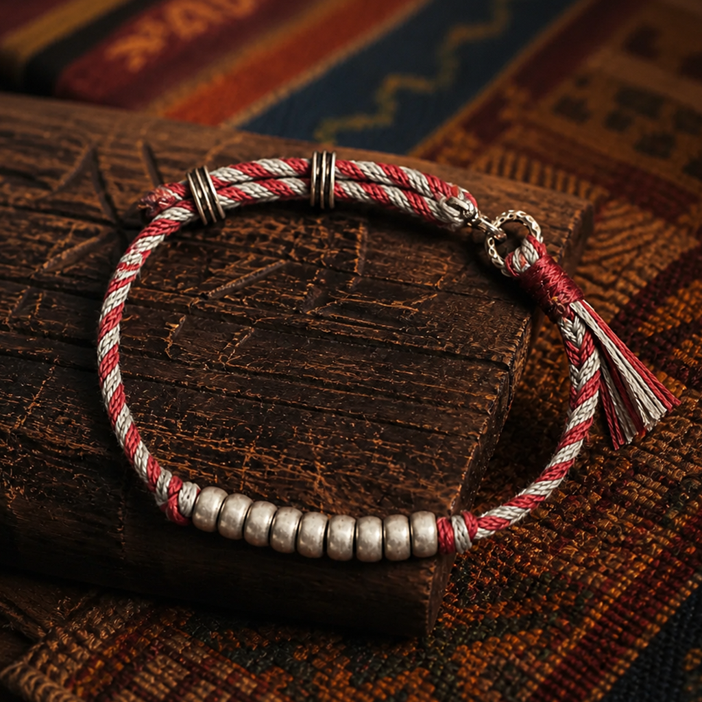 Cinnabar Silver Handcraft Cotton Cope Bracelet