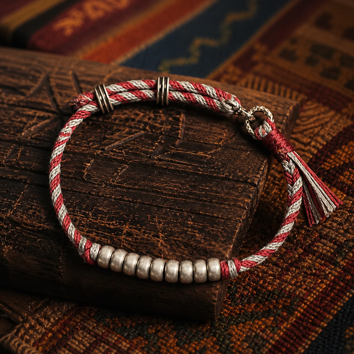 Cinnabar Silver Handcraft Cotton Cope Bracelet