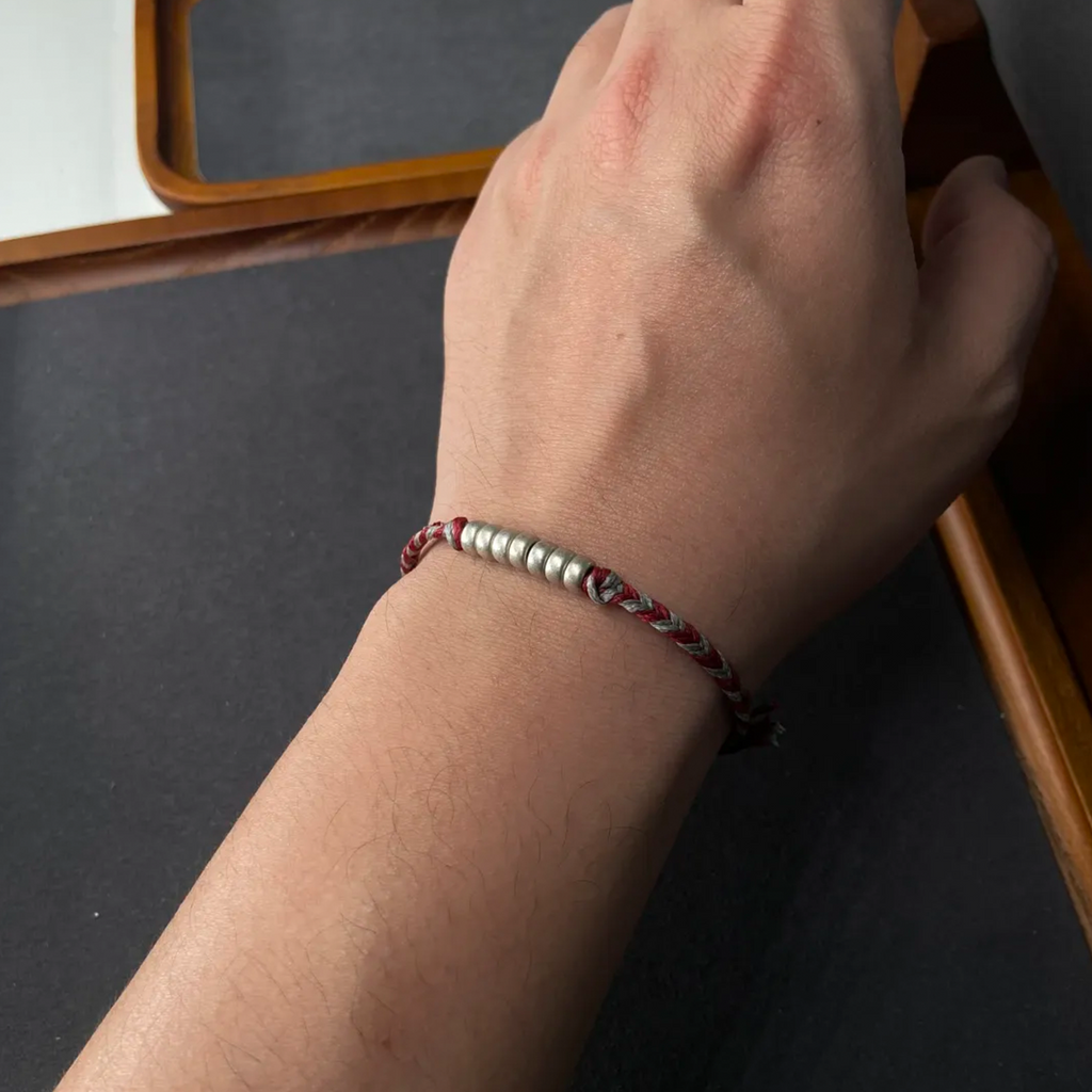 Cinnabar Silver Handcraft Cotton Cope Bracelet
