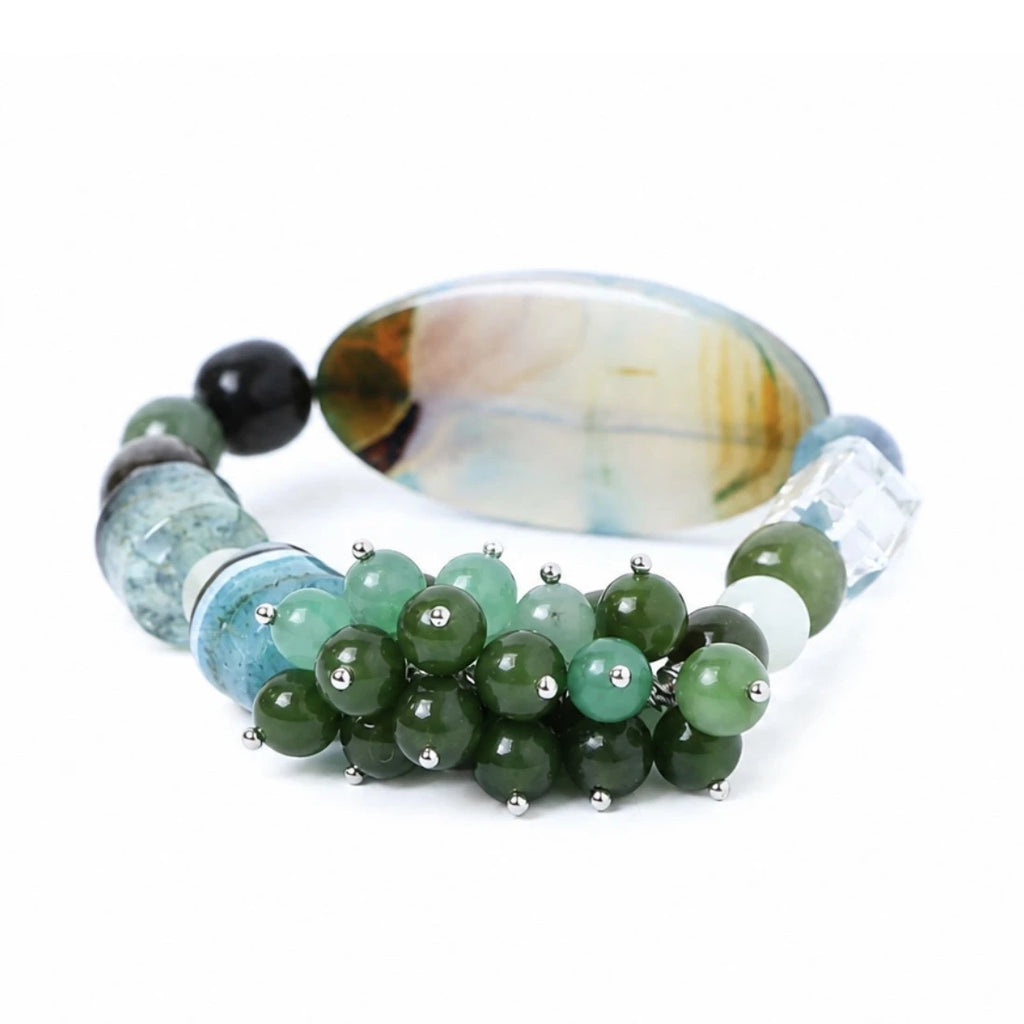 Wood｜Mossy Haven Agate Bracelet