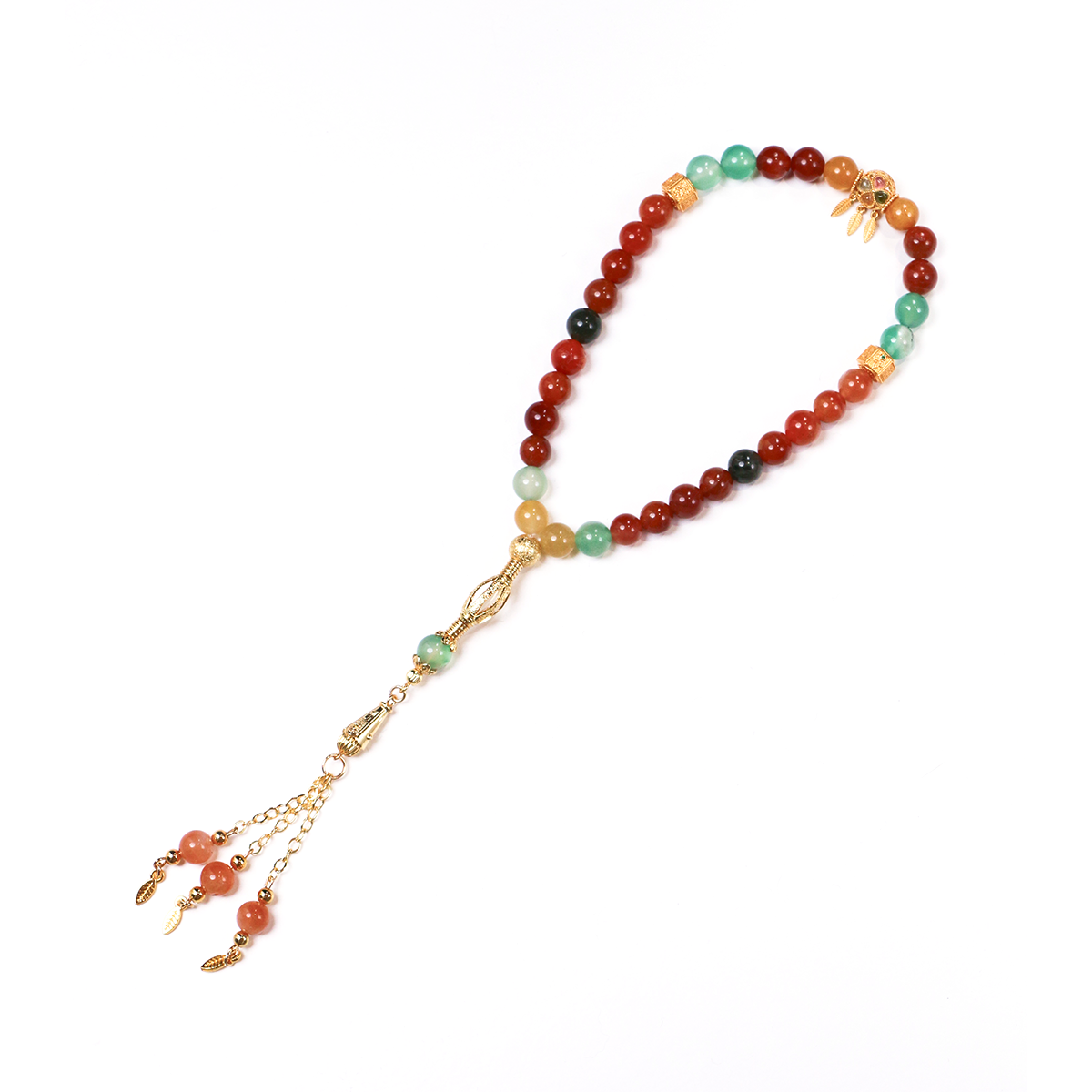 Balance + Clarity meditation bracelet with multicolored rutilated quartz beads on white