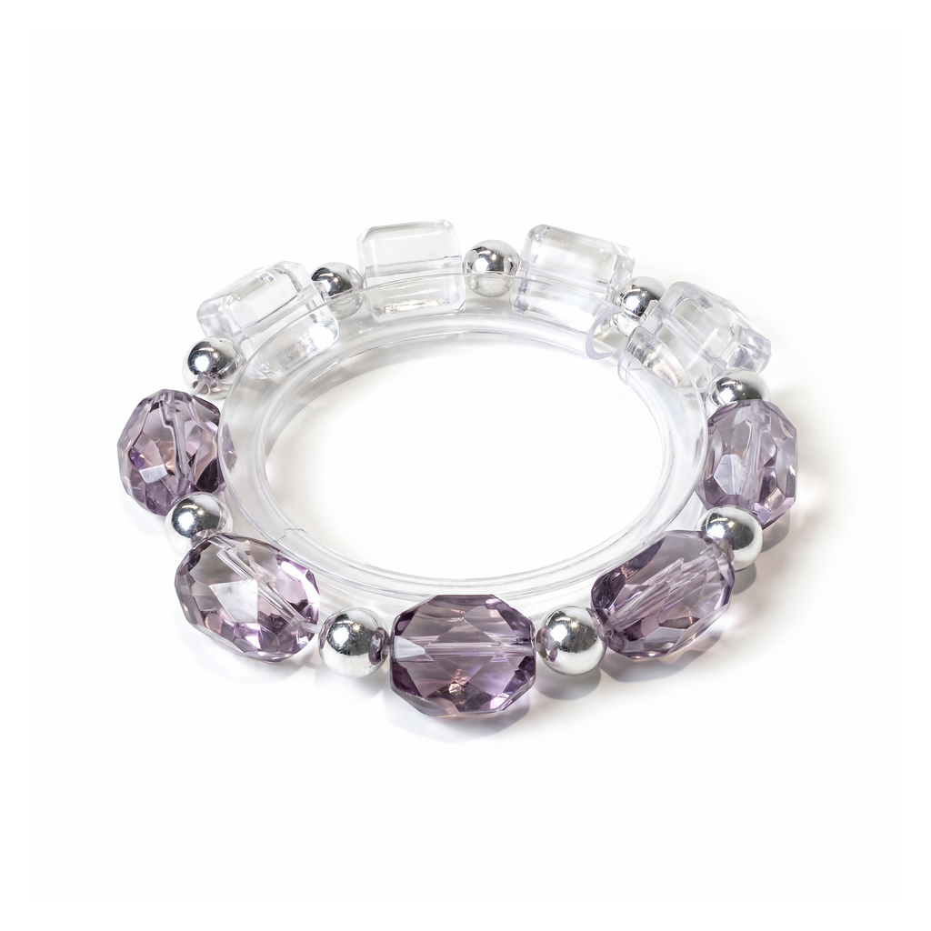 Chrysaora Colorata inspired bracelet with white and purple crystals and silver beads