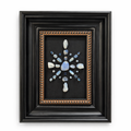 Blue Lace Agate crystal star frame with misty blue and white beads on white background