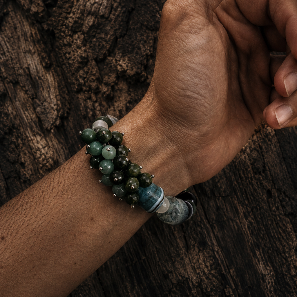 Wood｜Mossy Haven Agate Bracelet