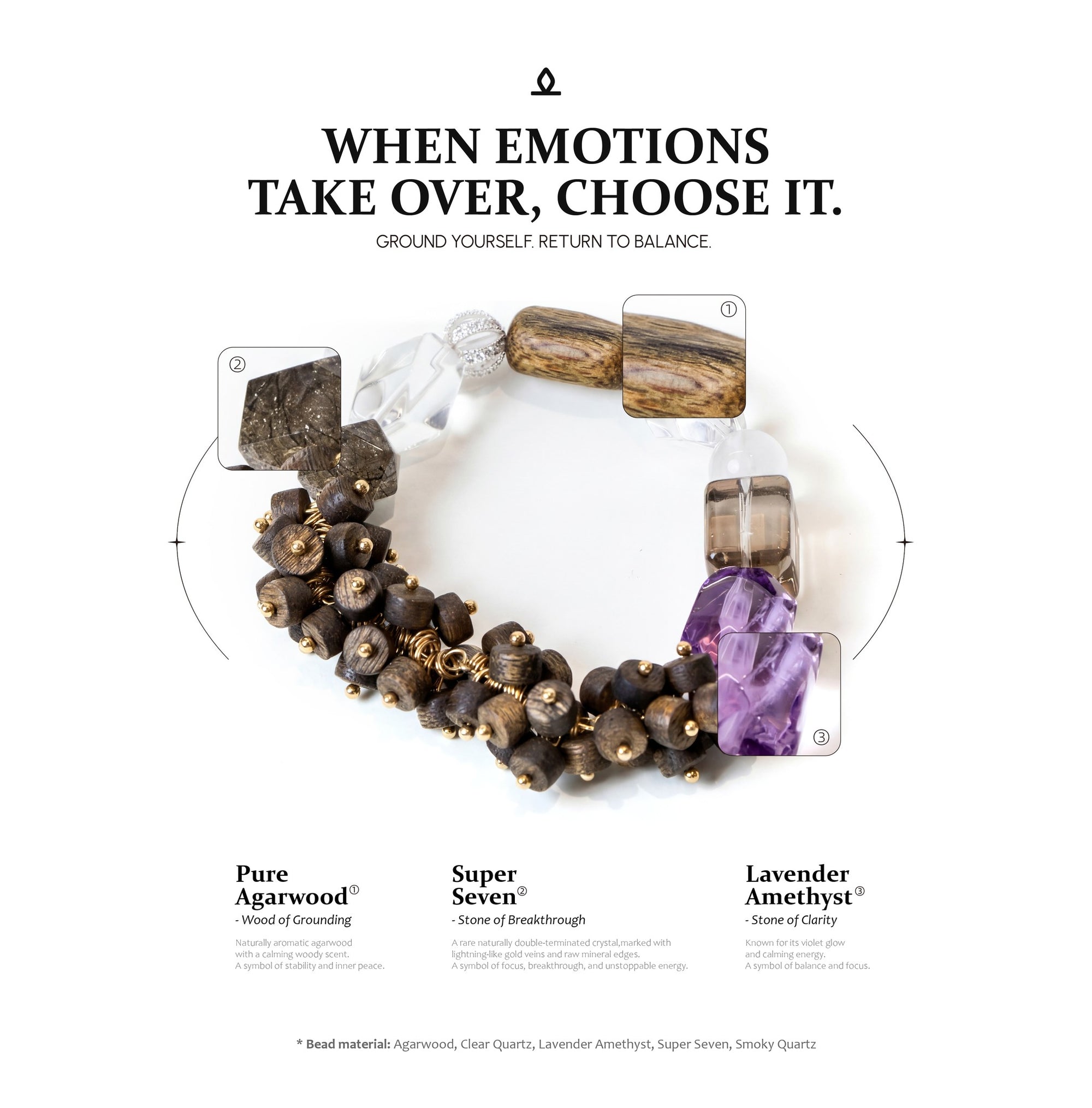 Bracelet with stones and text about choosing balance when emotions take over