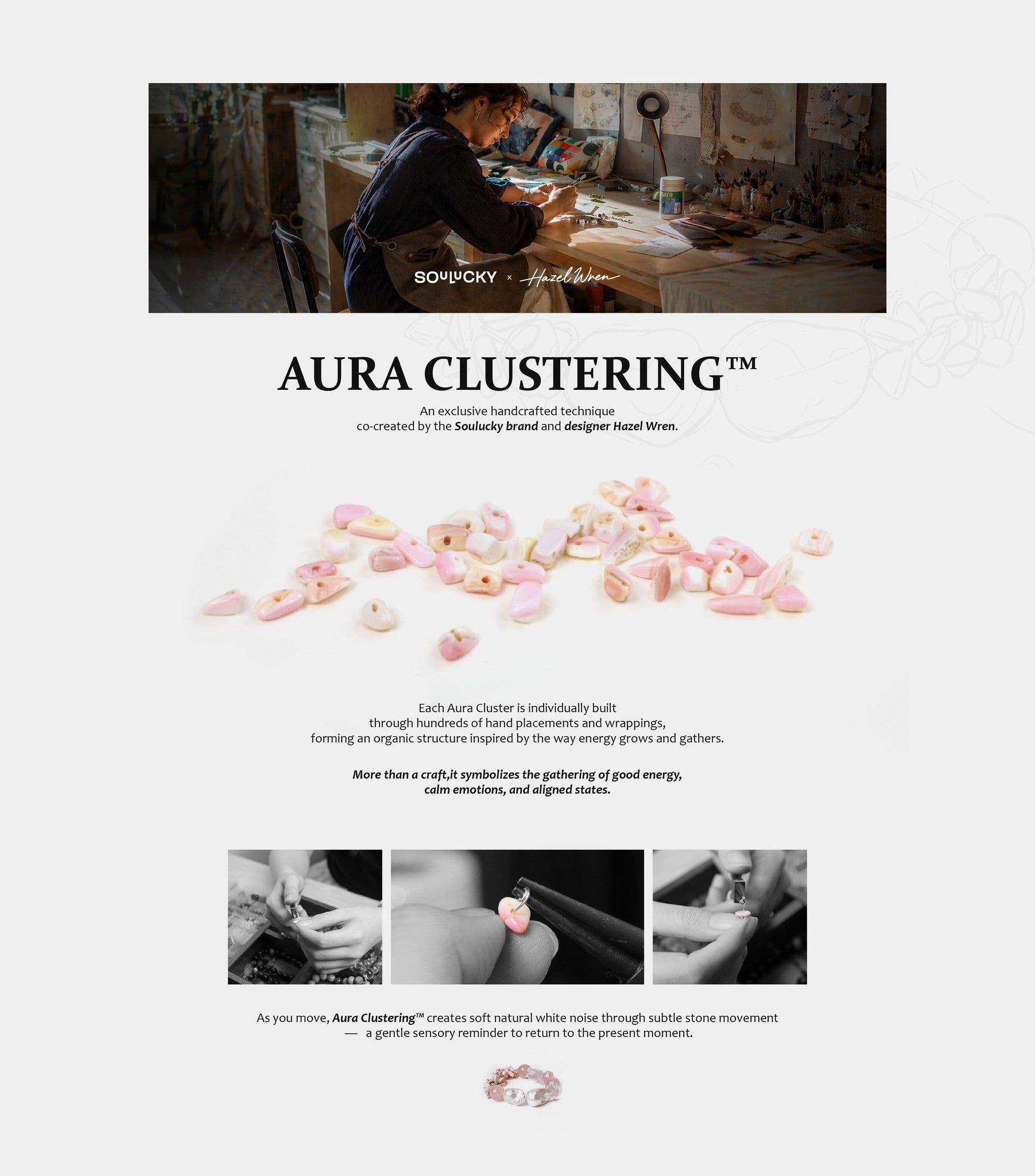 Promotional image for Aura Clustering with text and product images on a white background.
