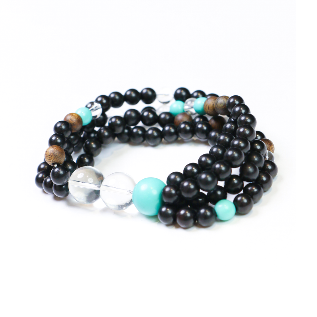 Close-up of iridescent crystal beads on peacock inspired bracelet