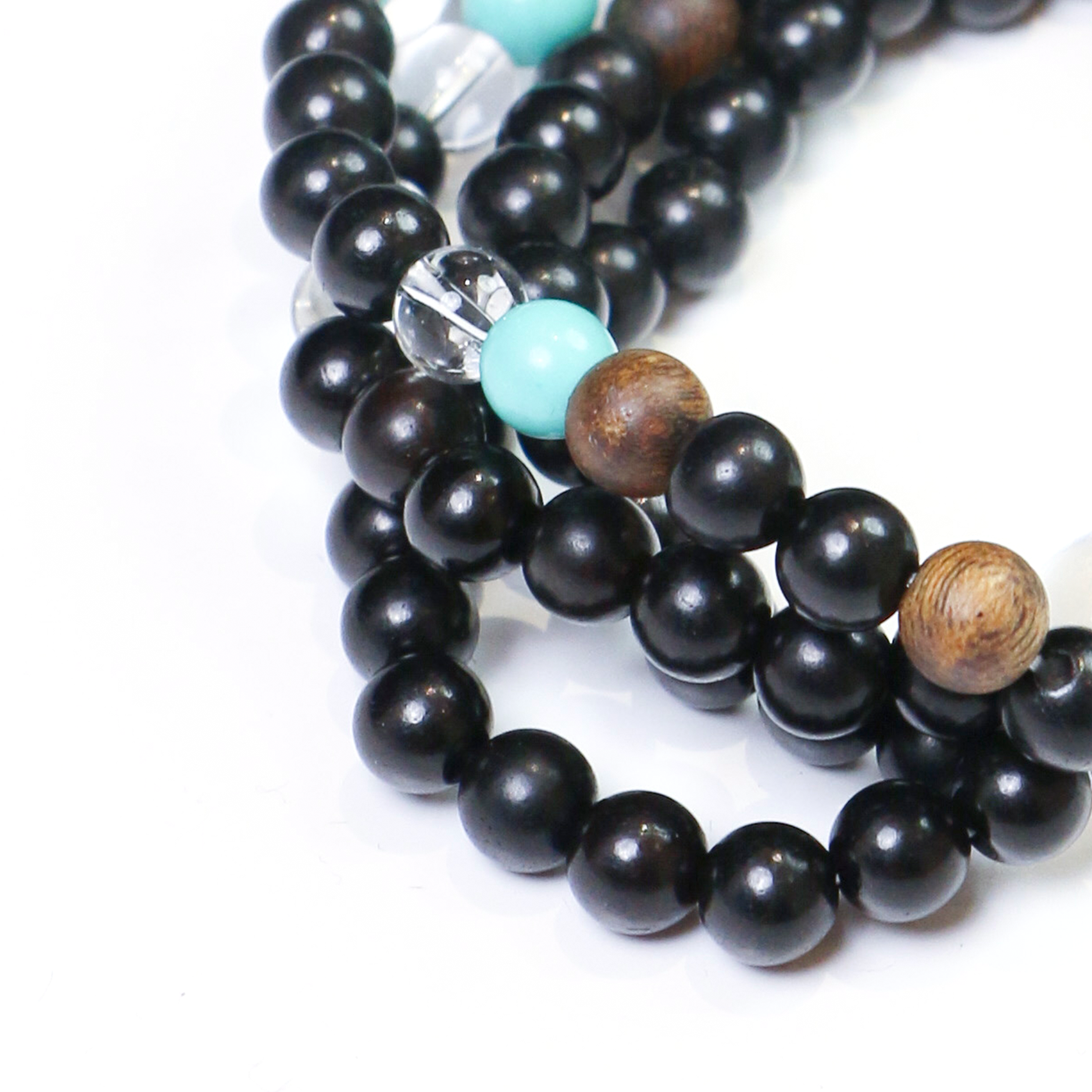 Close-up detail of beads on the Peacock bracelet.
