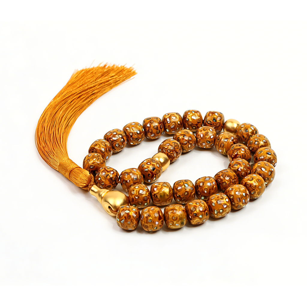 Persistence Patience bracelet with golden blackwood cylinders on white background