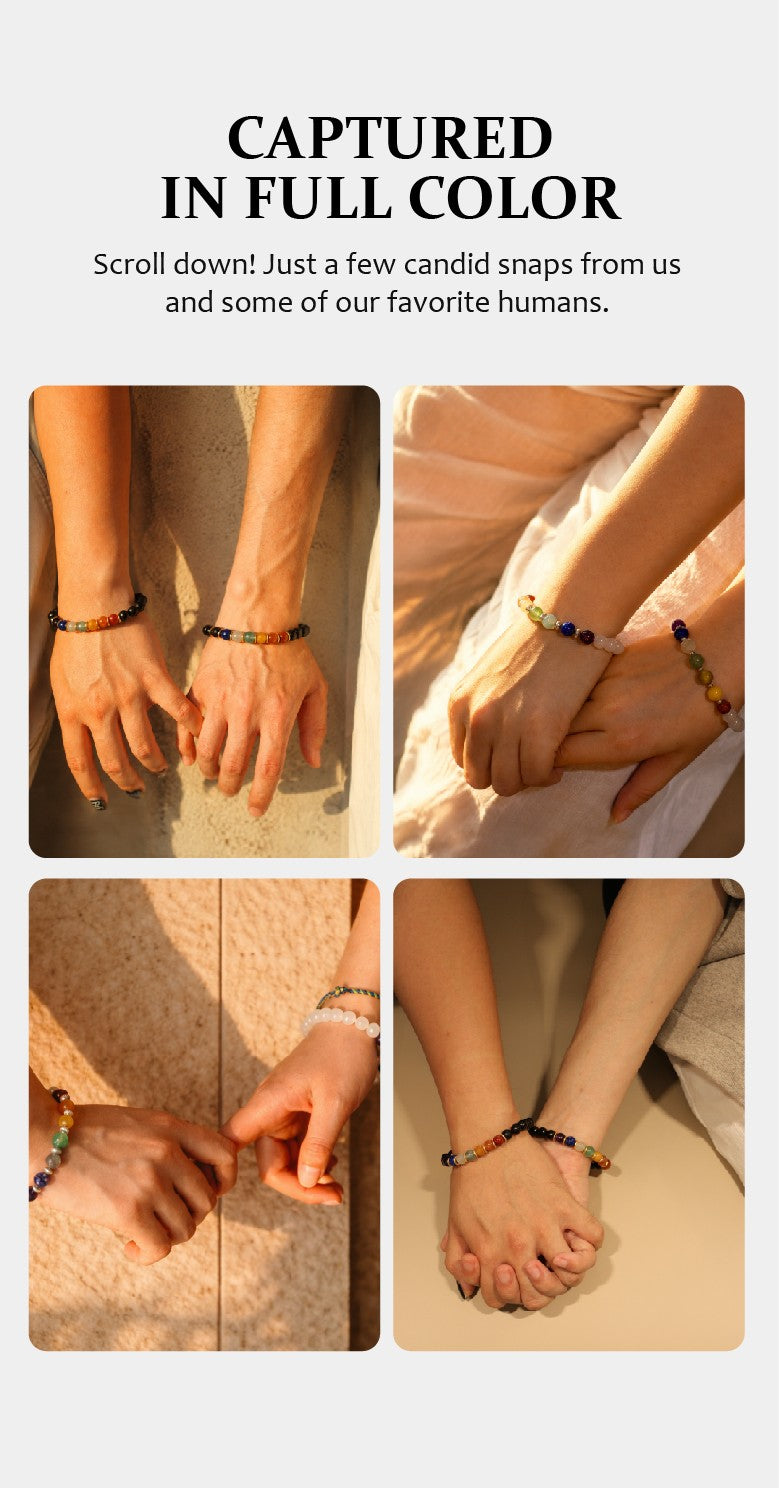 Collage of hands wearing bracelets with text about full color capture.