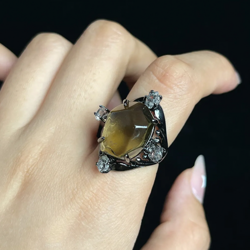 Amber Heart Adjustable Ring