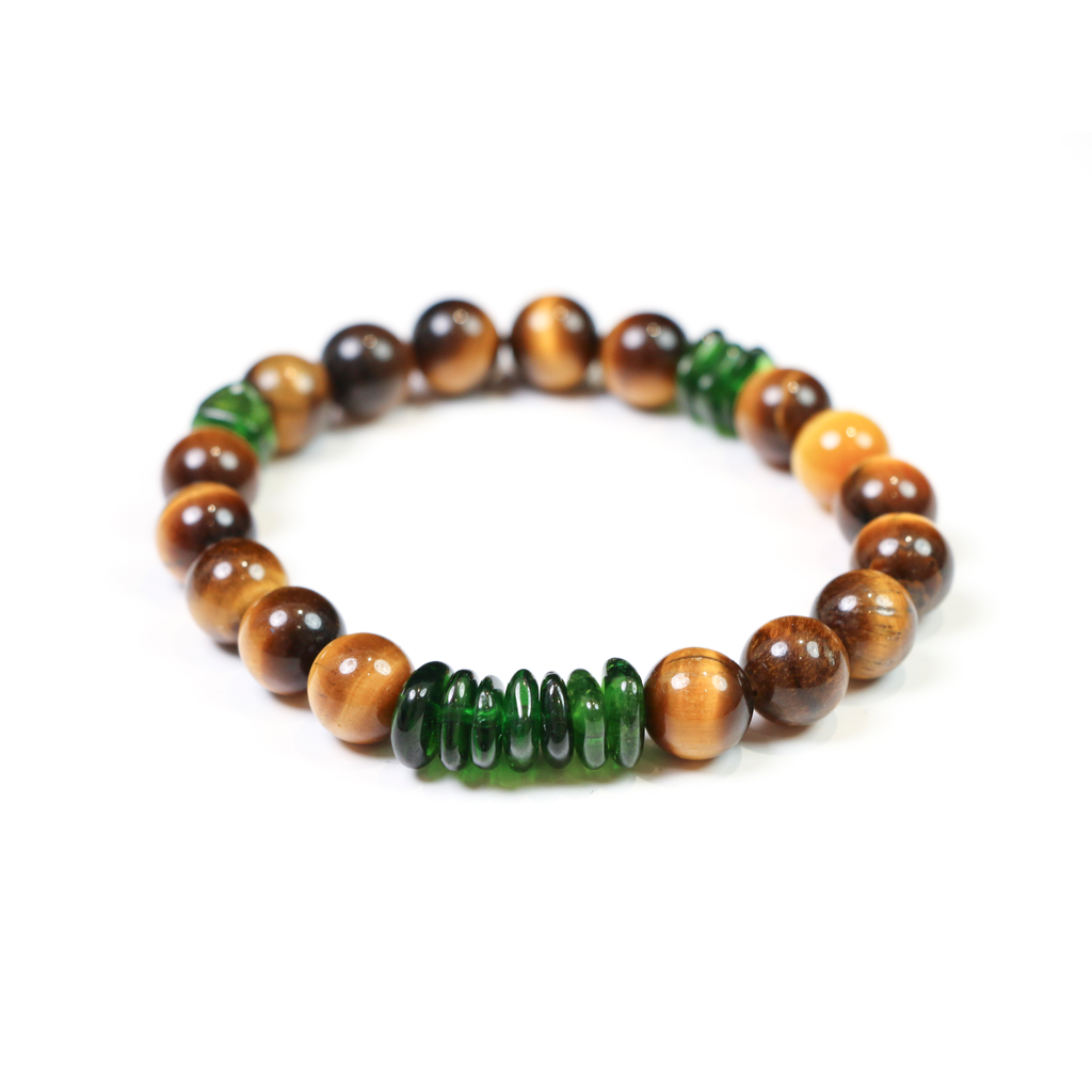 Close-up of bold crystal beads on Sumatran tiger inspired bracelet