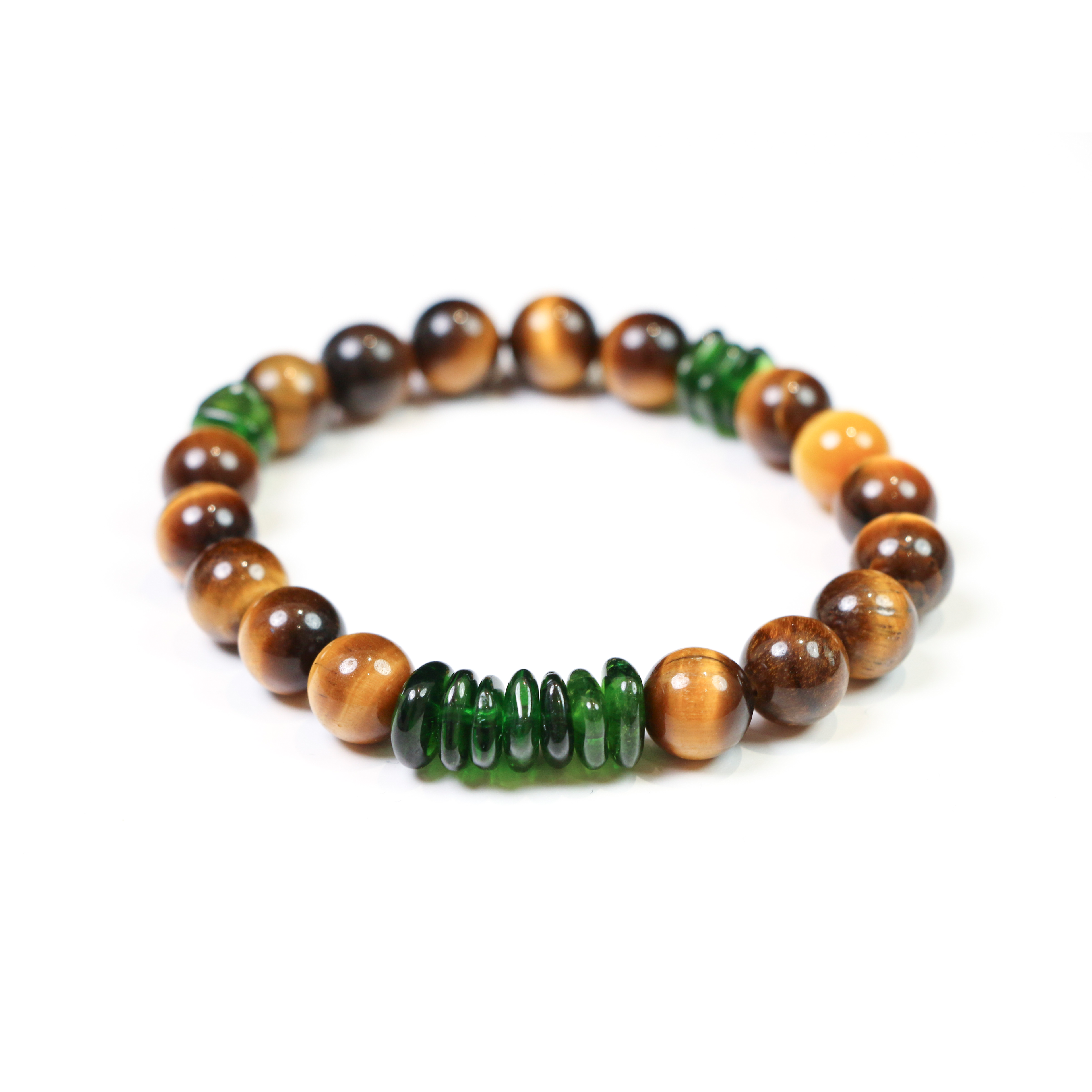 Close-up of bold crystal beads on Sumatran tiger inspired bracelet